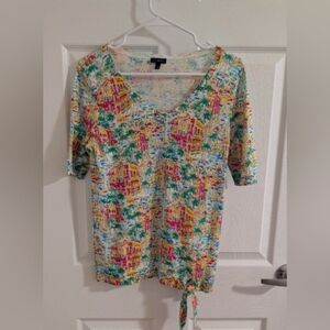 Talbots Streets Of Santorini Greece V Neck Side Tie 100% Cotton  Sweater Size S